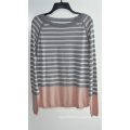 Ladies Round Neck Striped Pullover Knit Sweater